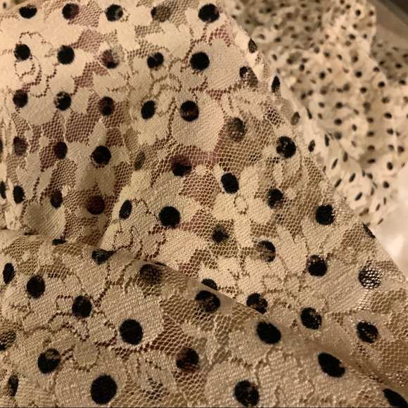 Meadow Rue Anthro Cream-black polka dot lace textured slip lining layers - Picture 5 of 16